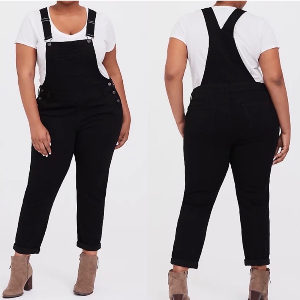 Torrid Black Premium Denim Crop Overalls Black Stretch size 22R